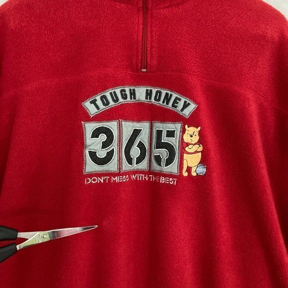 Disney Winnie The Pooh Fleece Sweater Womens XL Red 1/4 Zip Pullover Embroidered - Picture 8 of 12